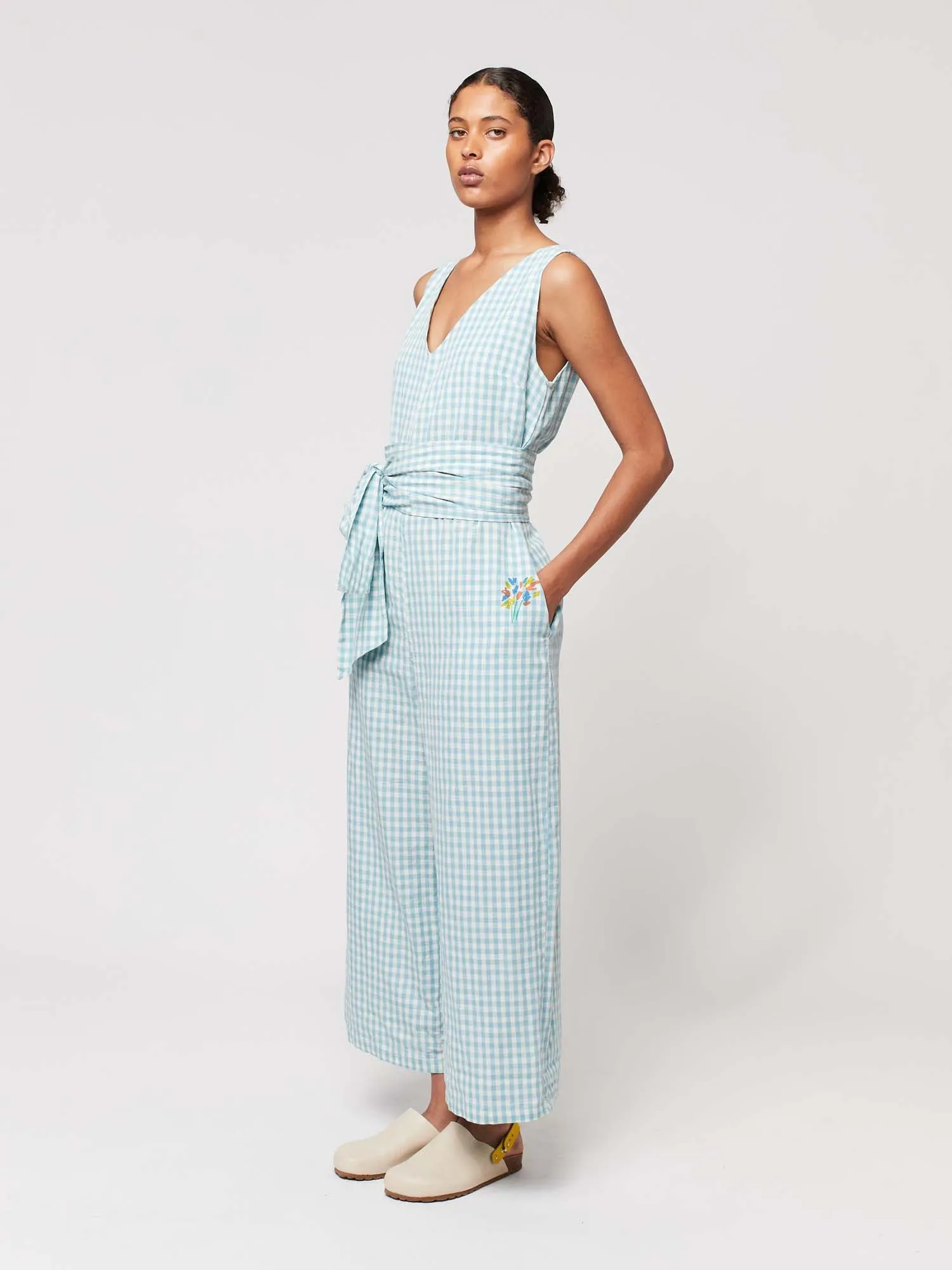 Vichy V-neck Sleeveless Overall