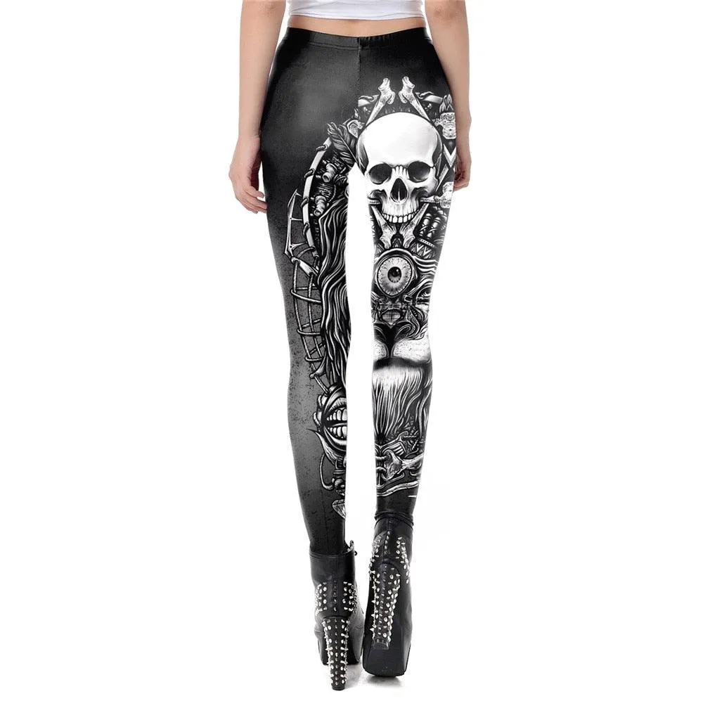 Vintage Steampunk Gothic Leggings for Women - New Skull Design with Ankle Length