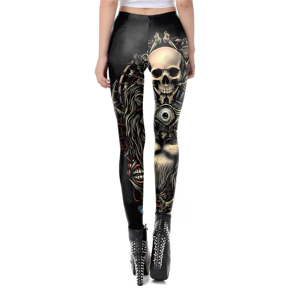 Vintage Steampunk Gothic Leggings for Women - New Skull Design with Ankle Length