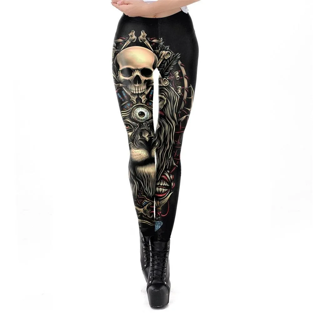 Vintage Steampunk Gothic Leggings for Women - New Skull Design with Ankle Length