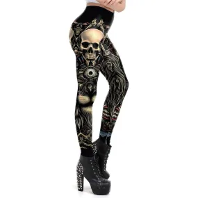 Vintage Steampunk Gothic Leggings for Women - New Skull Design with Ankle Length