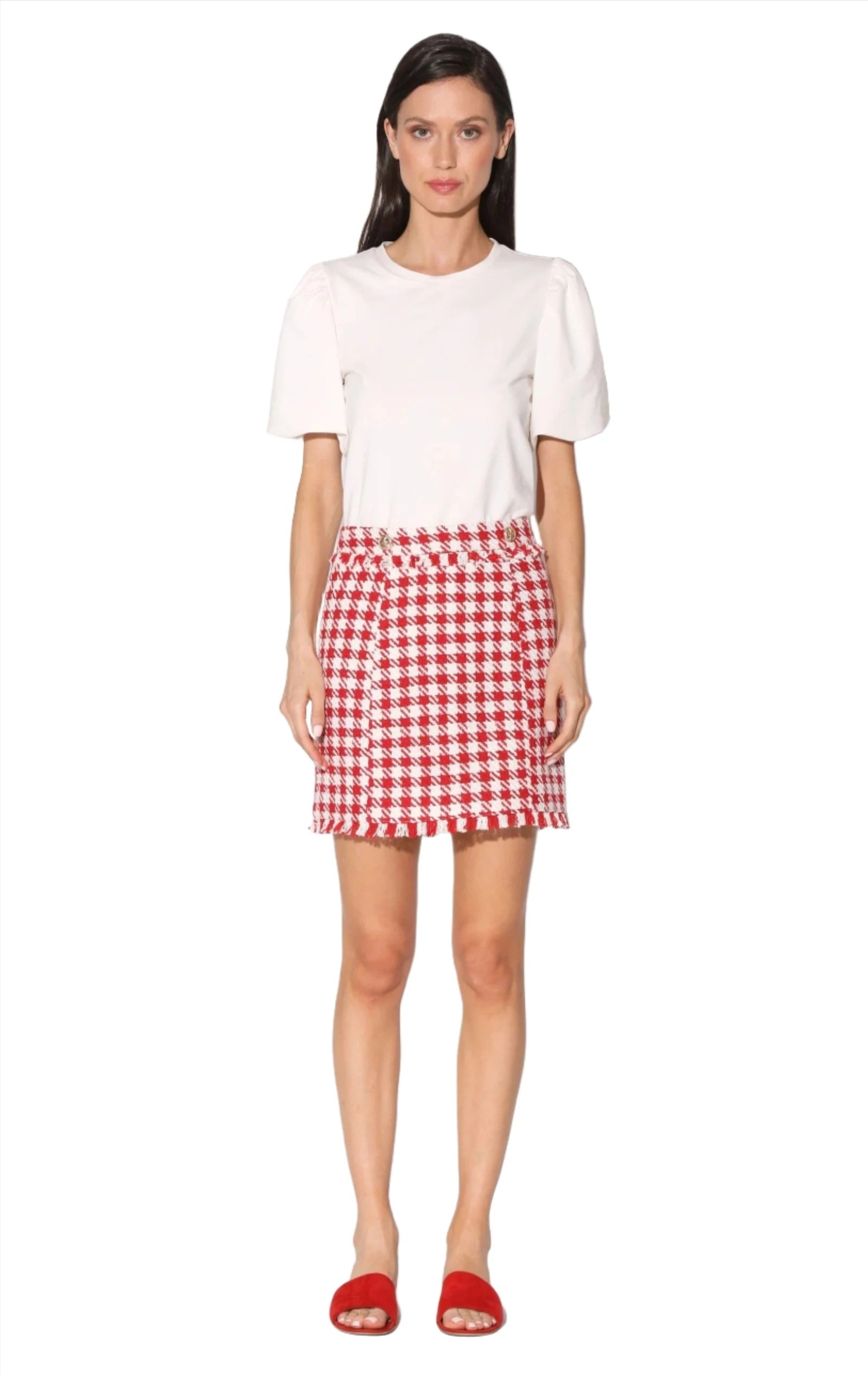 Walter Baker Tweed Skirt in Red Houndstooth