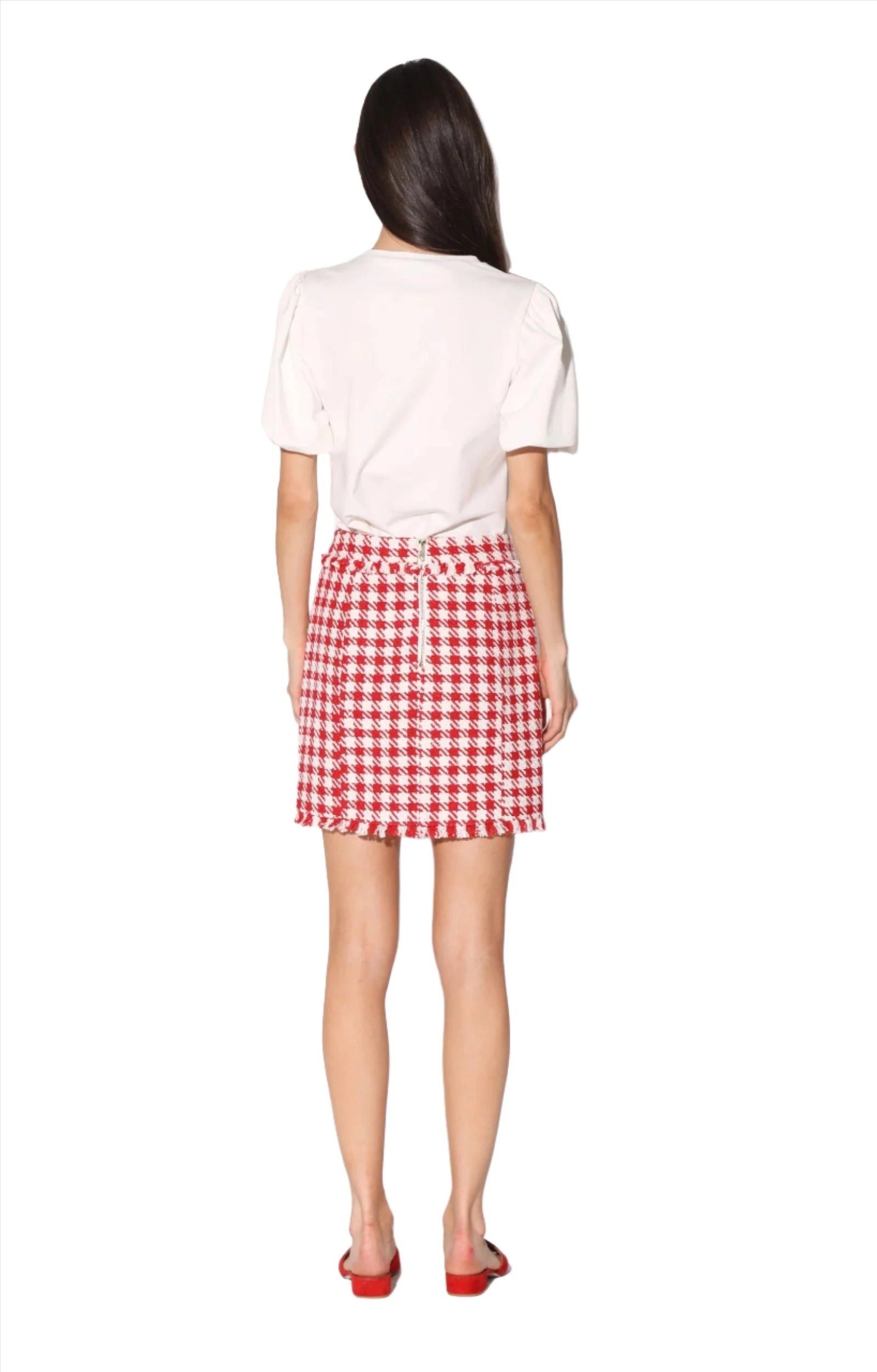 Walter Baker Tweed Skirt in Red Houndstooth