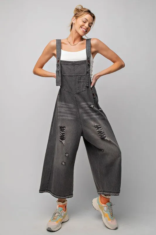 Washed Denim Overalls