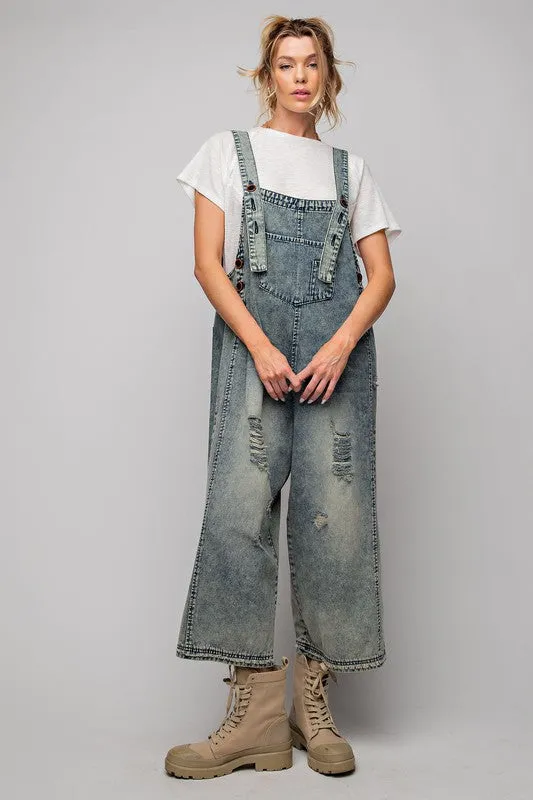 Washed Denim Overalls