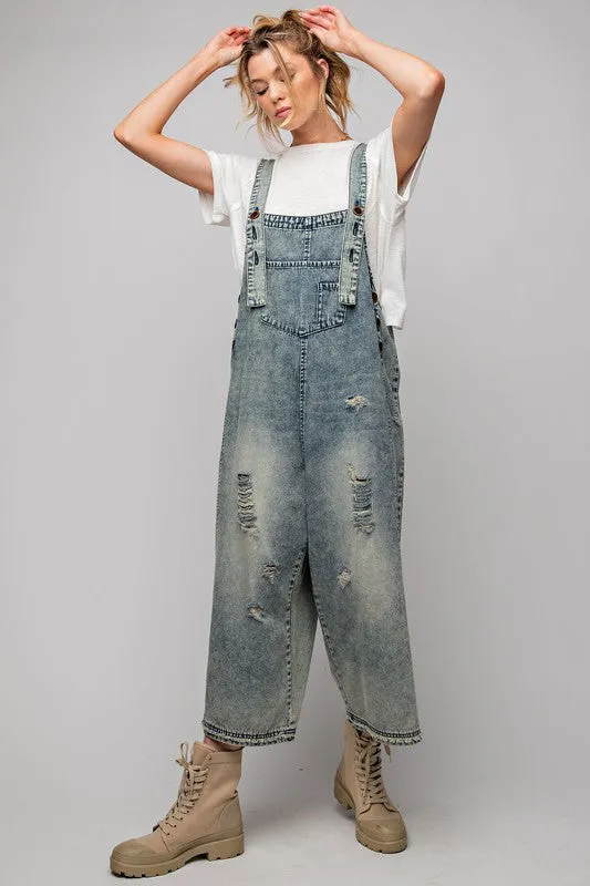 Washed Denim Overalls