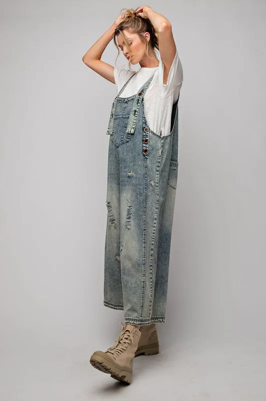 Washed Denim Overalls