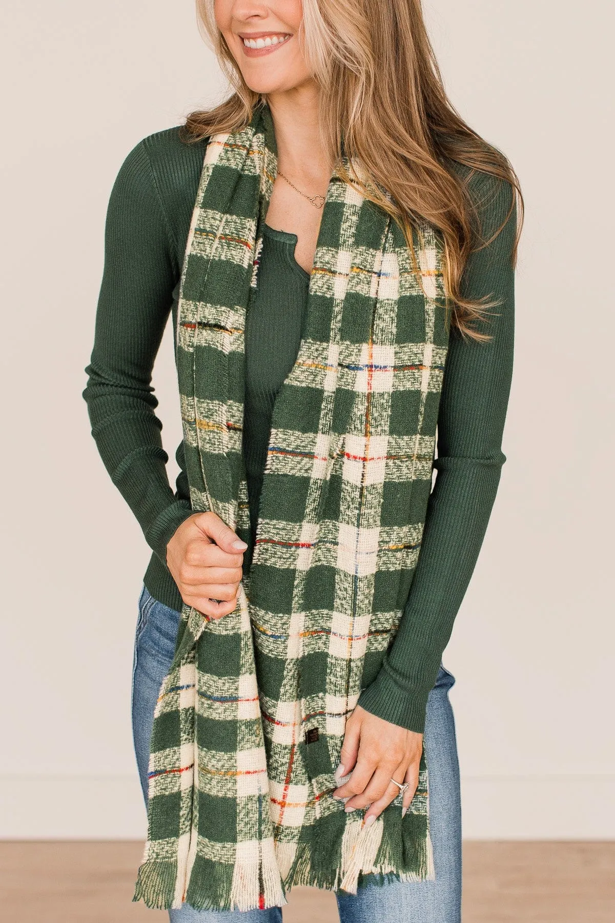 Welcoming Winter Plaid Oblong Scarf- Green