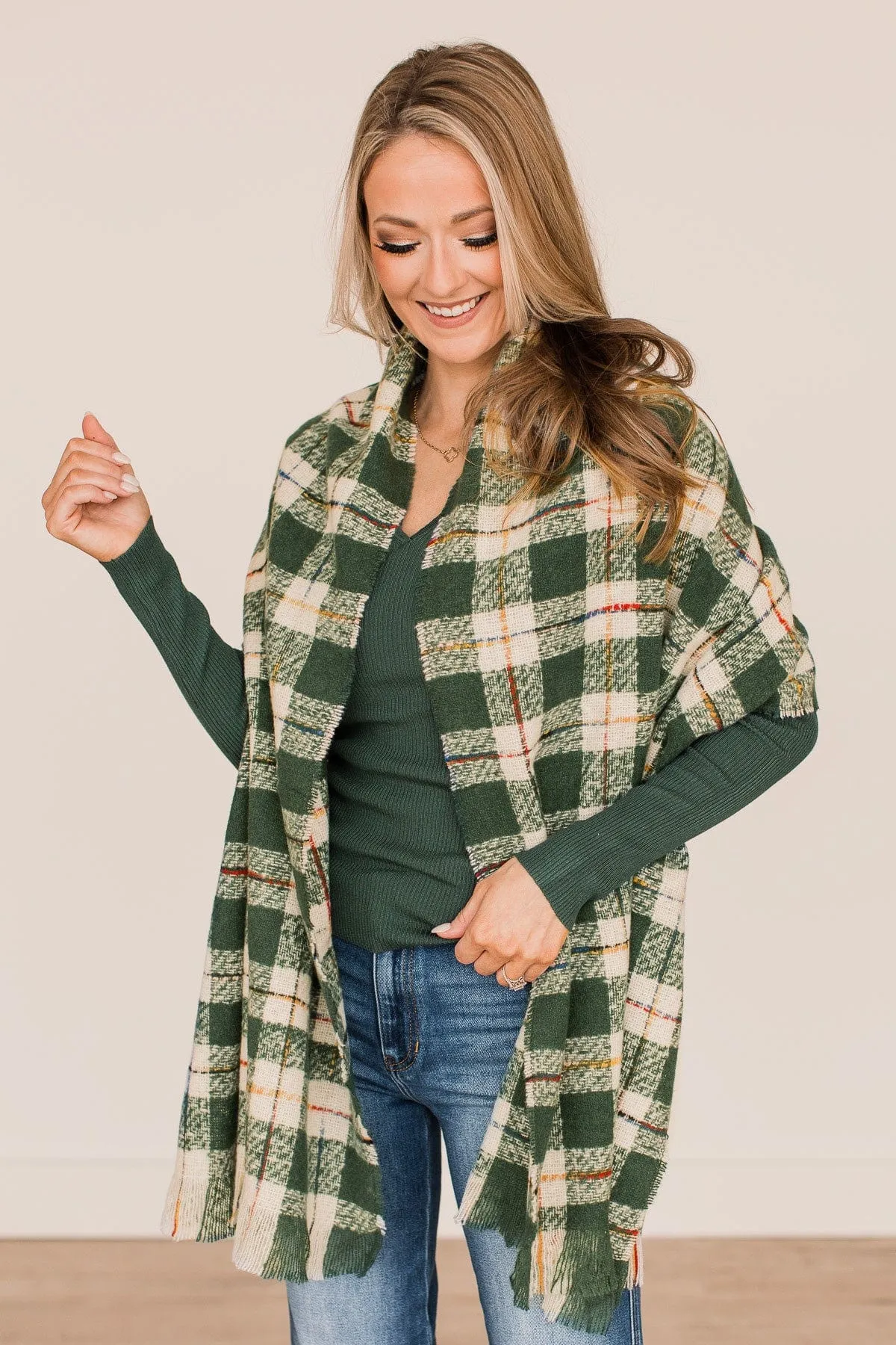 Welcoming Winter Plaid Oblong Scarf- Green