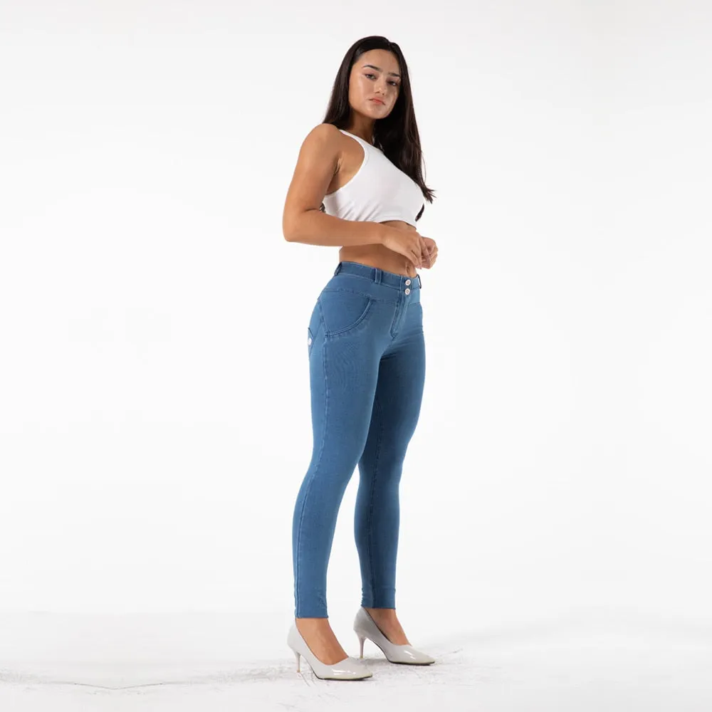 Women Denim Blue Stretch Pencil Skinny Booty Lift Yoga Gym Leggings