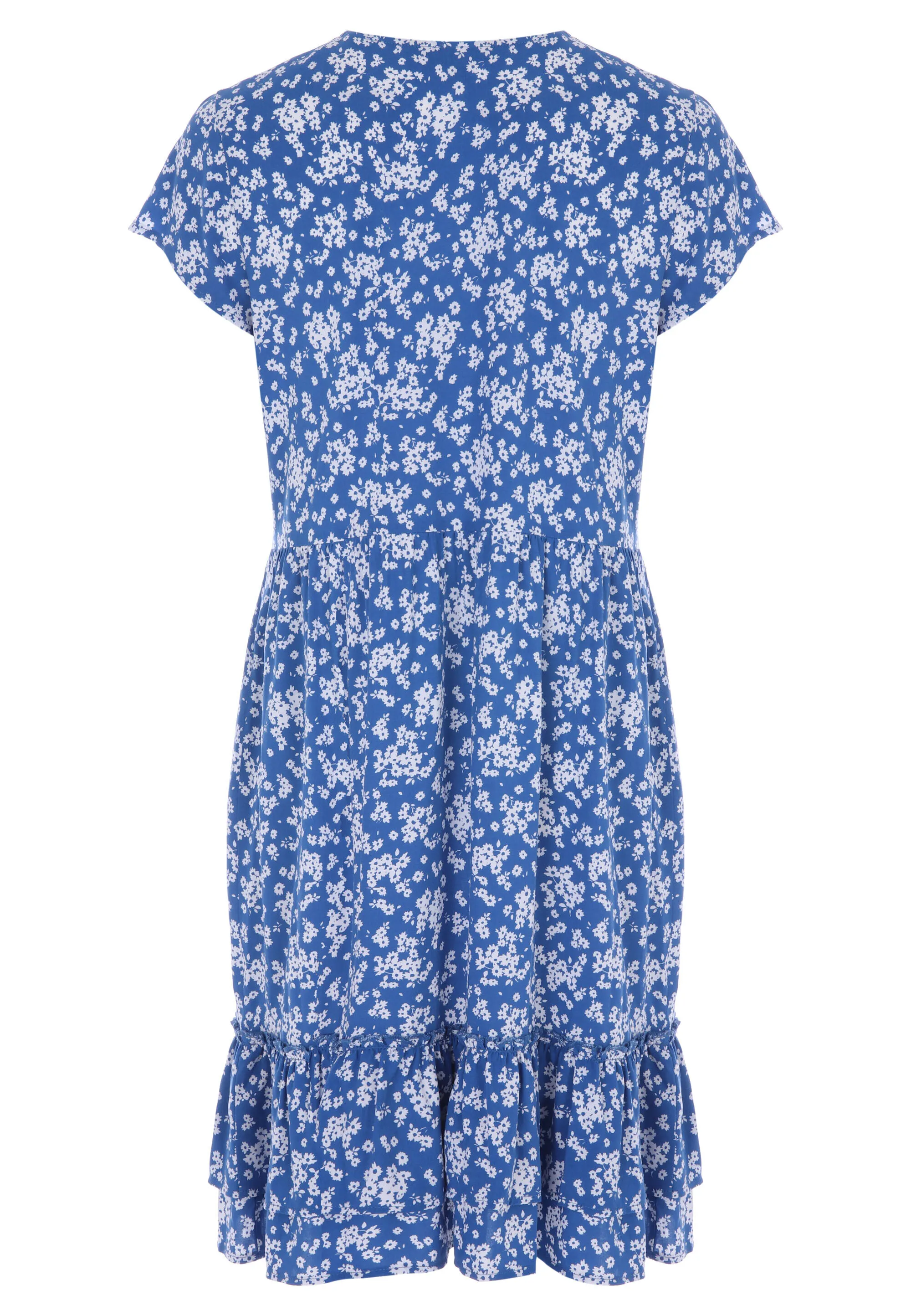 Womens Blue Floral Ruffle Hem Dress