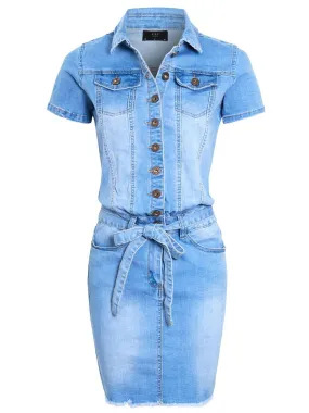 Womens Button Down Stretch Denim Dress, UK Sizes 8 to 16