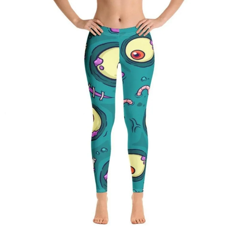 Women's Cyan Printed Comic Monster Games Push Up Leggings for Workout