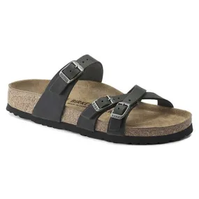 Women's Franca Oiled Leather Sandals- Black- Regular/Wide