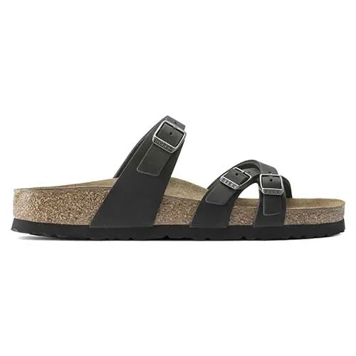 Women's Franca Oiled Leather Sandals- Black- Regular/Wide