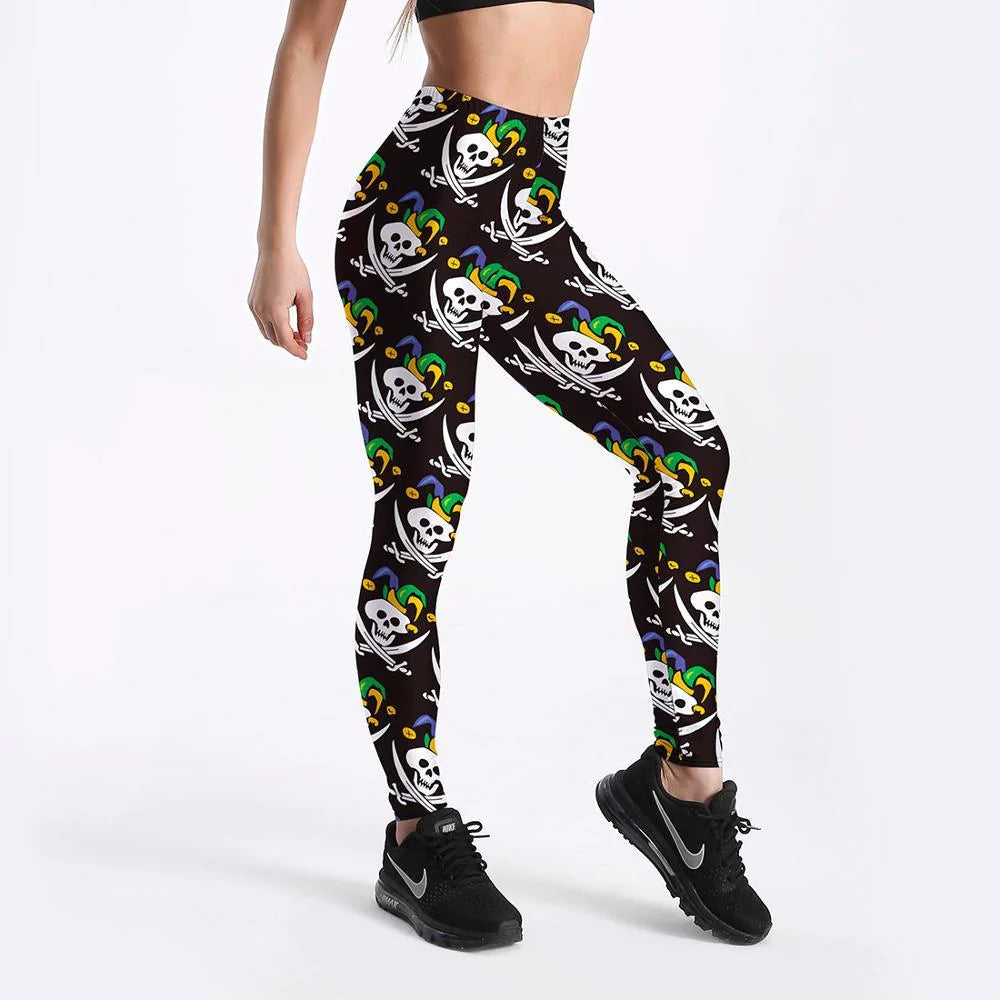 Women's Funny Skull Sword Evil Stitching Digital Print Leggings