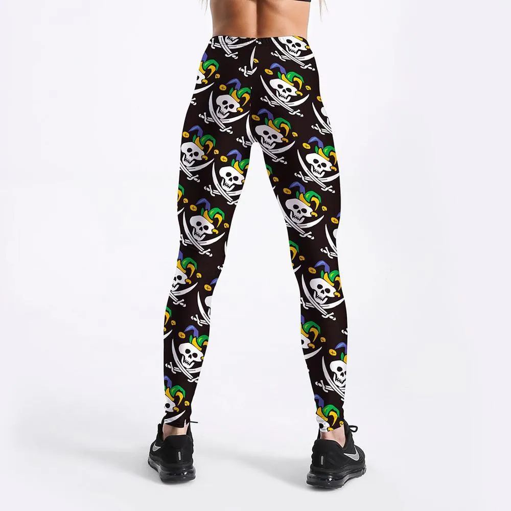 Women's Funny Skull Sword Evil Stitching Digital Print Leggings