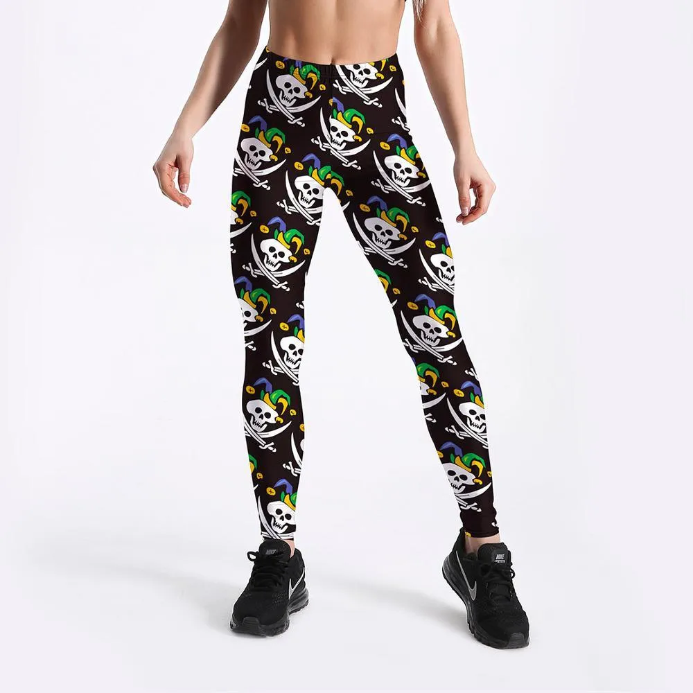 Women's Funny Skull Sword Evil Stitching Digital Print Leggings