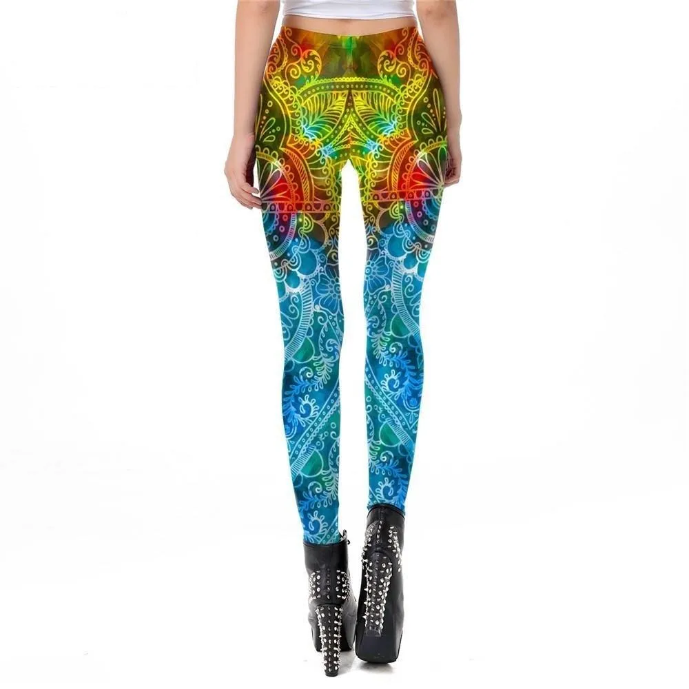 Women's Gothic Mandala Gradient Printing Elastic Workout Leggings