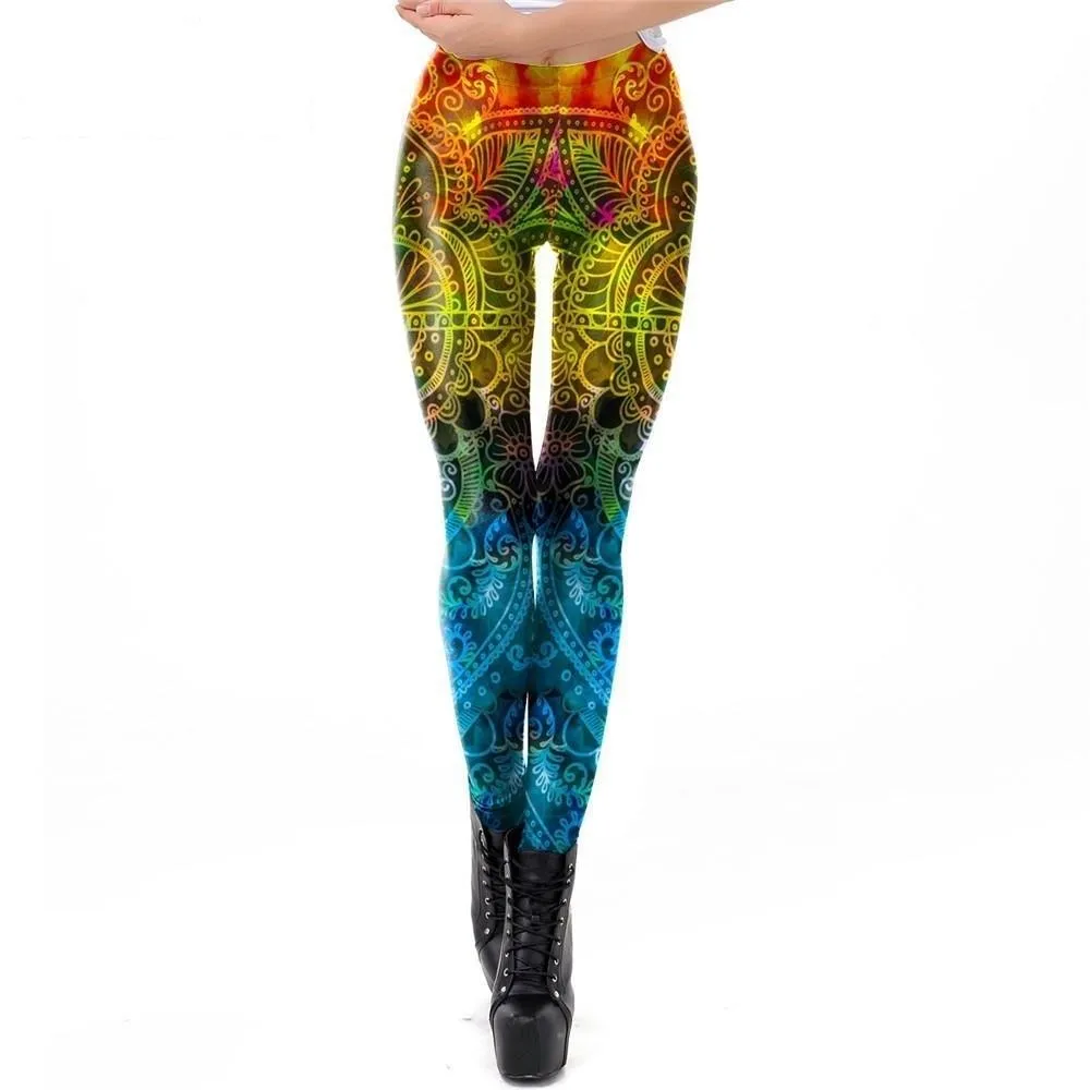 Women's Gothic Mandala Gradient Printing Elastic Workout Leggings