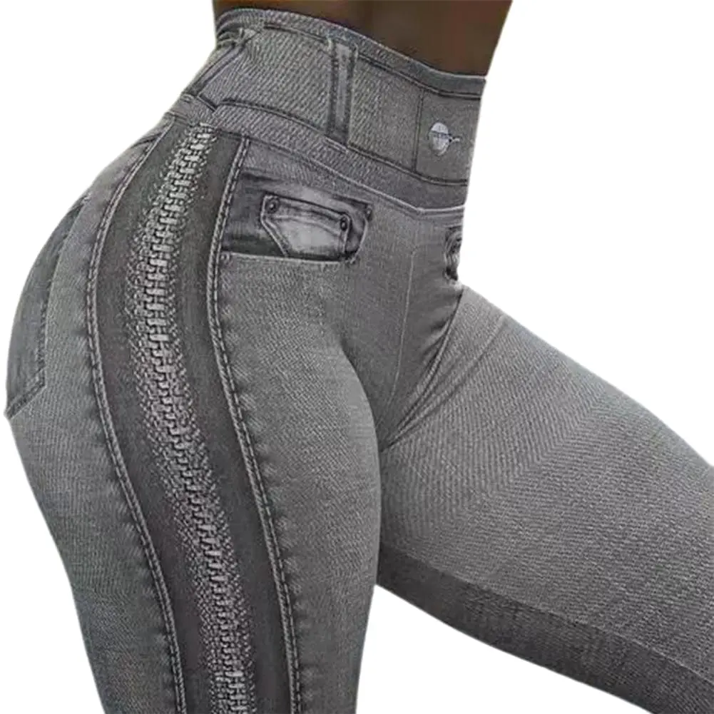 Women's Leggings Hip Lifting Zipper Print High Waist Elastic Pants for Sports