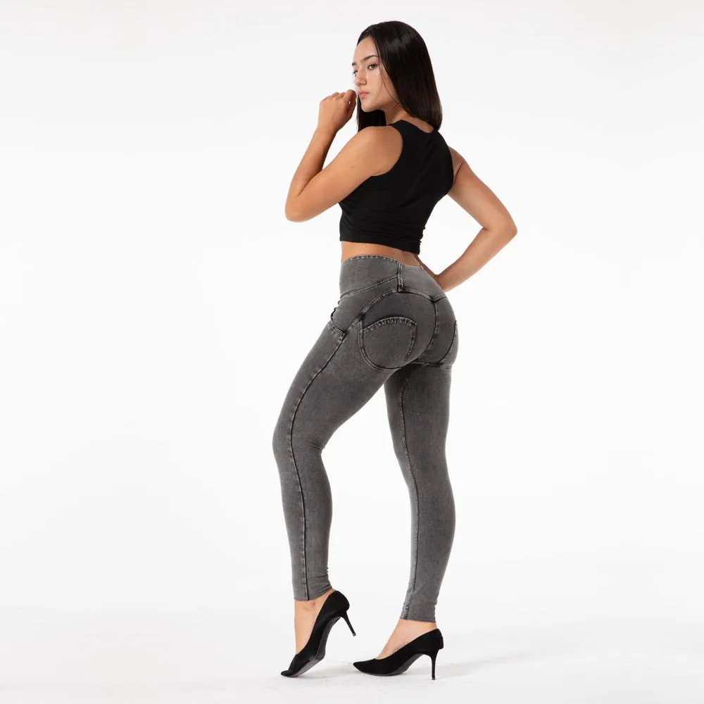 Women's Slim Fashion Gray High Waist Push-Up Pencil Yoga Workout Tights