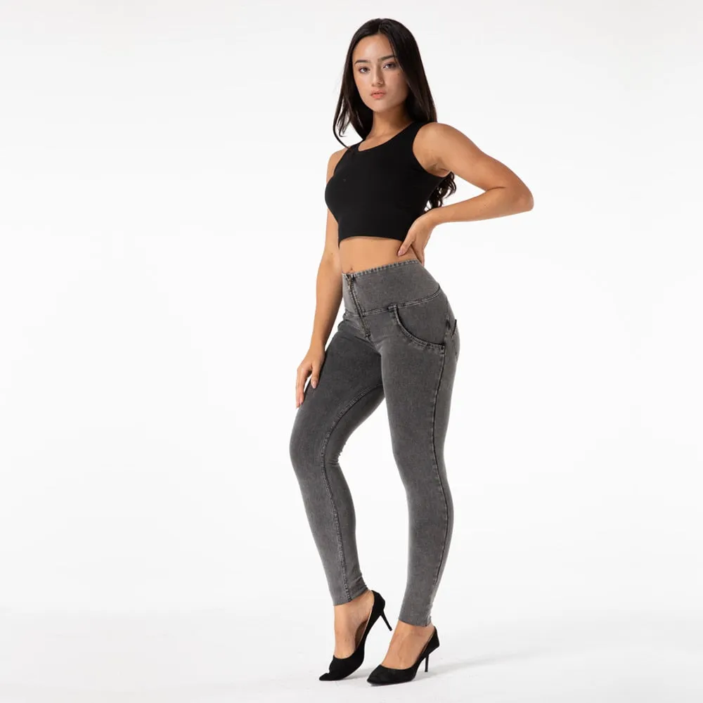 Women's Slim Fashion Gray High Waist Push-Up Pencil Yoga Workout Tights