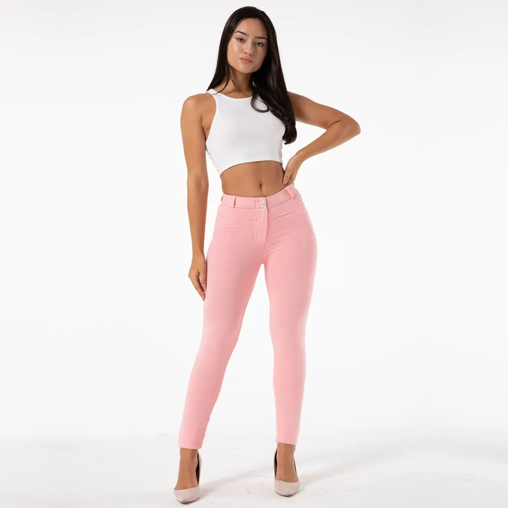 Women's Soft Pink Button Fly Super Stretch Butt Lift Yoga Fitness Leggings