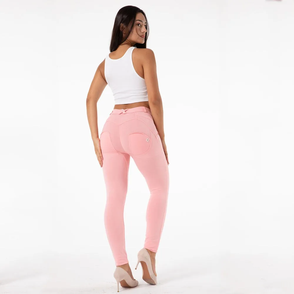 Women's Soft Pink Button Fly Super Stretch Butt Lift Yoga Fitness Leggings