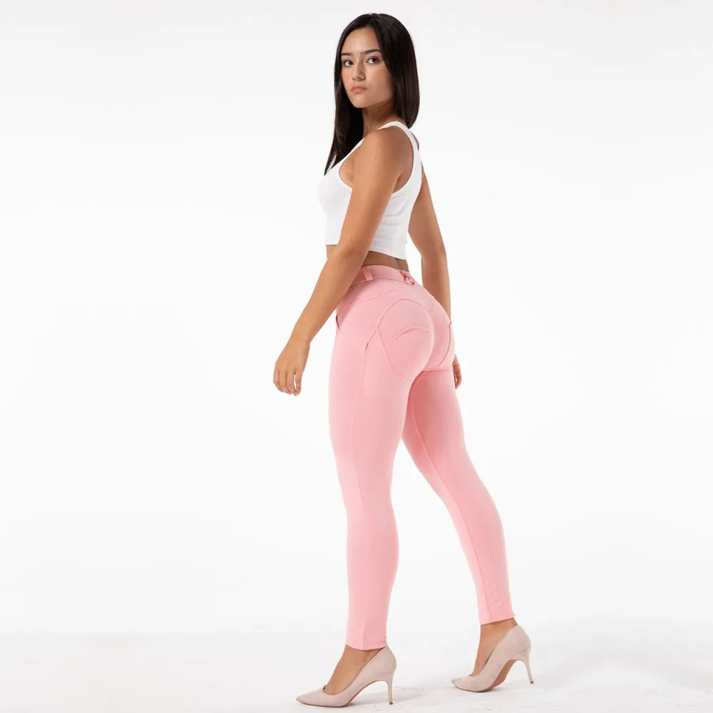 Women's Soft Pink Button Fly Super Stretch Butt Lift Yoga Fitness Leggings