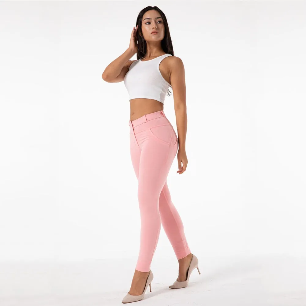 Women's Soft Pink Button Fly Super Stretch Butt Lift Yoga Fitness Leggings