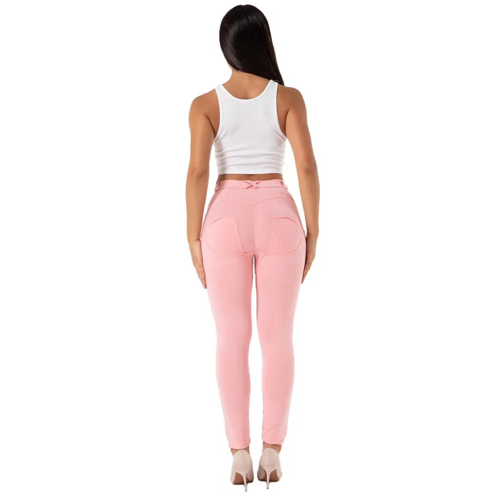 Women's Soft Pink Button Fly Super Stretch Butt Lift Yoga Fitness Leggings