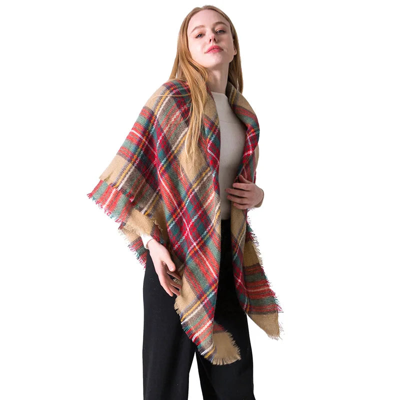 Women's Winter Luxury Knitted Plaid Pattern Warm Pashmina Shawl