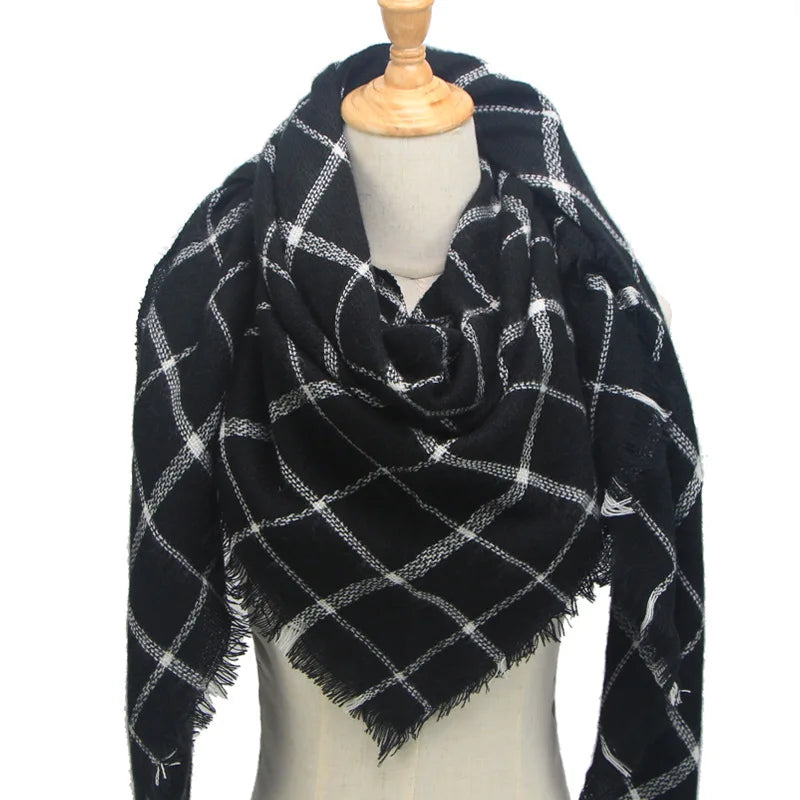 Women's Winter Luxury Knitted Plaid Pattern Warm Pashmina Shawl