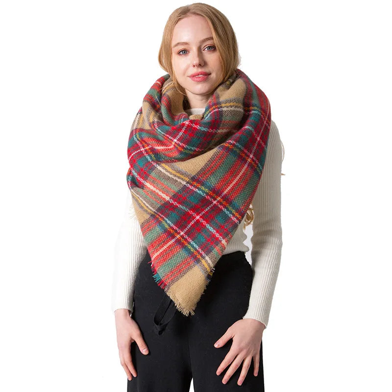 Women's Winter Luxury Knitted Plaid Pattern Warm Pashmina Shawl