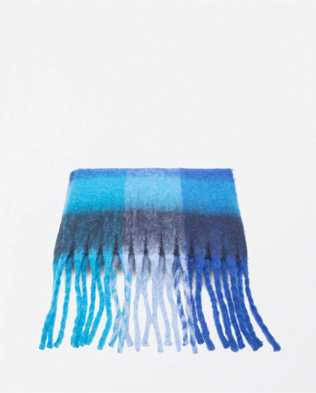 YICU731- Check Print Scarves with Fringes- Blue- Surkana